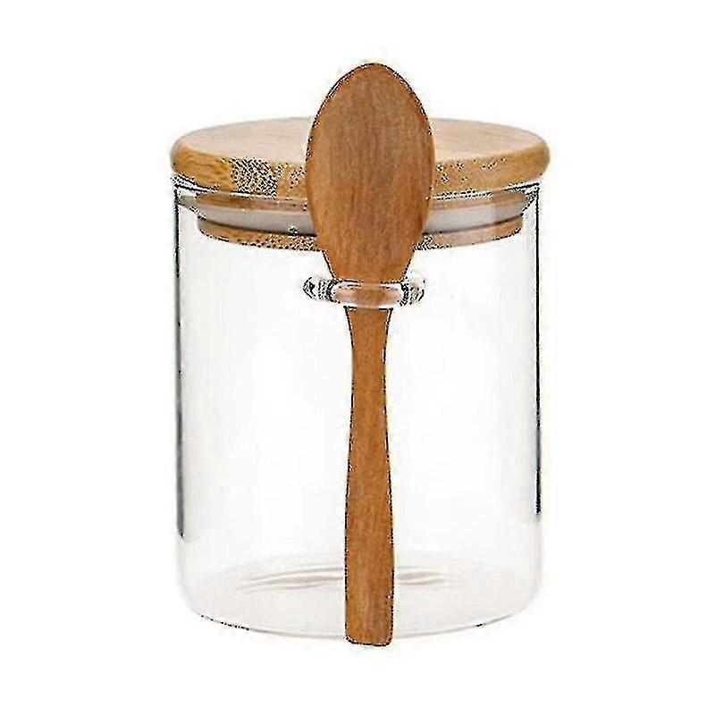 Sugar Bowl With Bamboo Lid And Spoon Clear Canister Jar For Kitchen Storag |bottles,jars Boxes