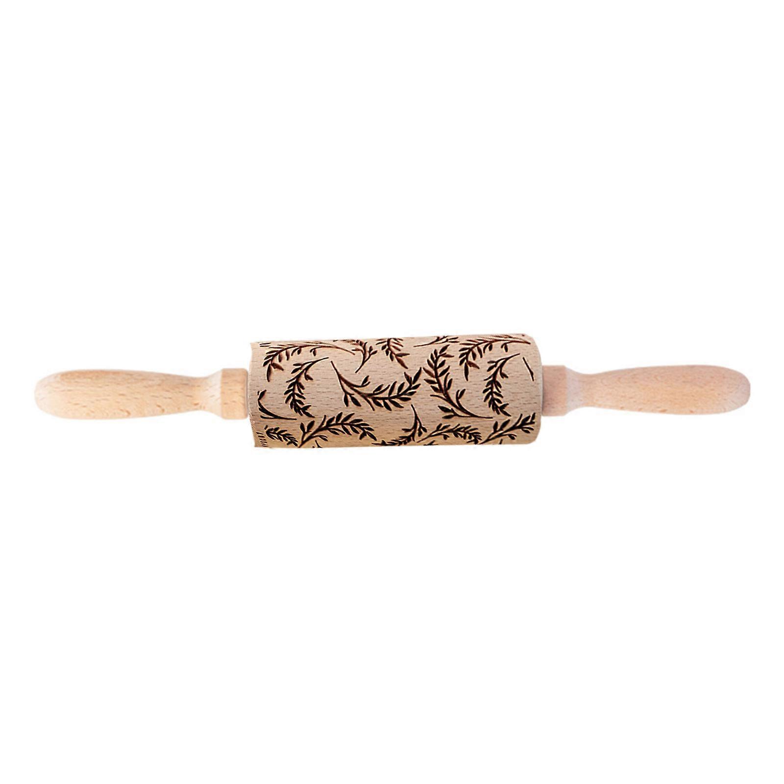 Spring Series Pattern Flower Leaf Embossing Wood Stamps Rolling Pin Baking Cookie Fondant Cake Textured Roller