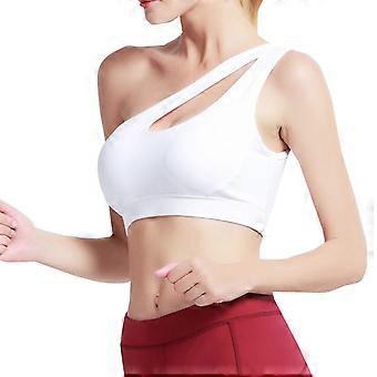Women Sexy One Shoulder Sports Bra Wirefree Hollow Out Yoga Bralette for Tank To  White