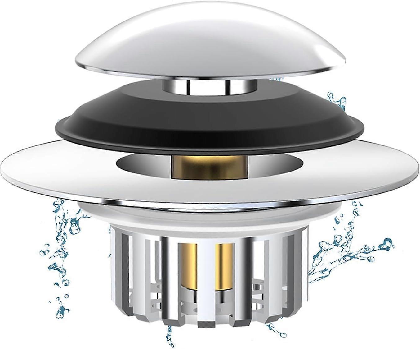 Enhanced 2-in-1 Bathtub Drain Stopper and Hair Catcher, Pop-Up Plug with Filter Basket, Fits 1.45-1.8 Inch Drain Size
