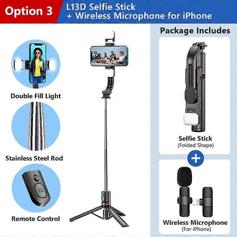 2023 latest hot 1160mm Extended Version Bluetooth Selfie Stick Double Fill Light Tripod with Remote Shutter for Android IOS