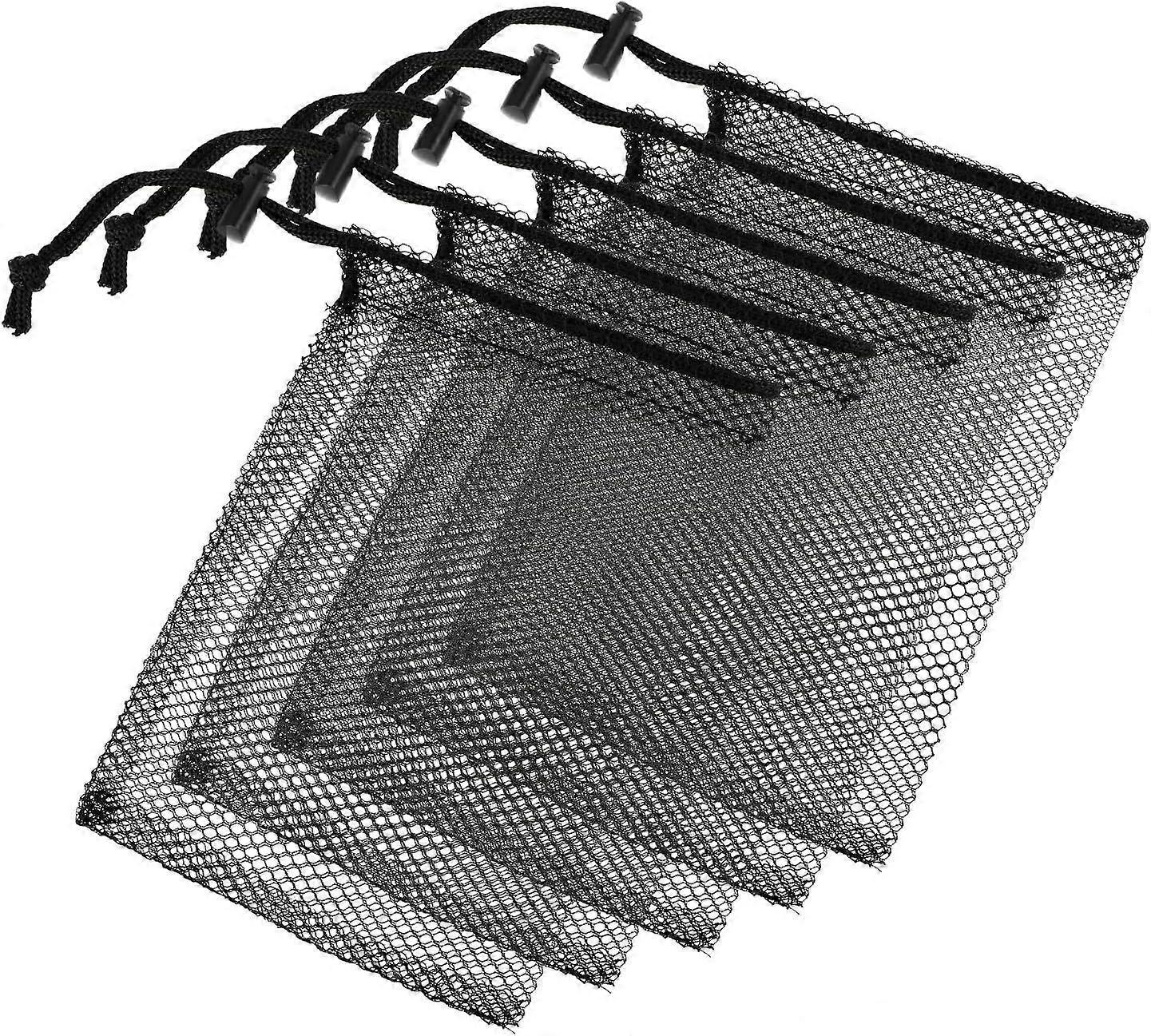5 Pcs Mesh Bags Small, 20x15cm Bags Drawstring Bags Mesh Bags, Drawstring Bags Packaging Bags Mesh Bags, Black Mesh Bags Sand Toys For Travel, Cosmet