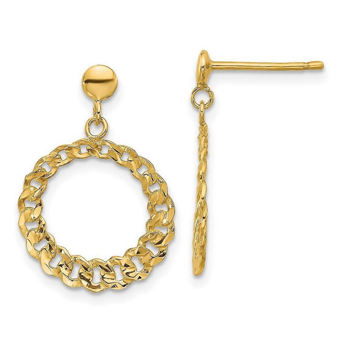 14k Solid Yellow Gold Polished and Sparkle Cut Circles Dangle Post Earrings 23x12.75mm Wide-Dangle Earring for Women