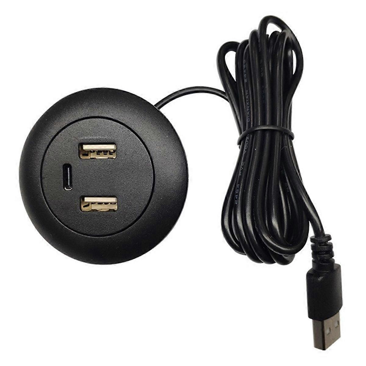 Desktop Hole Embedded USB Hub Type-C, 3 in 1 Splitter