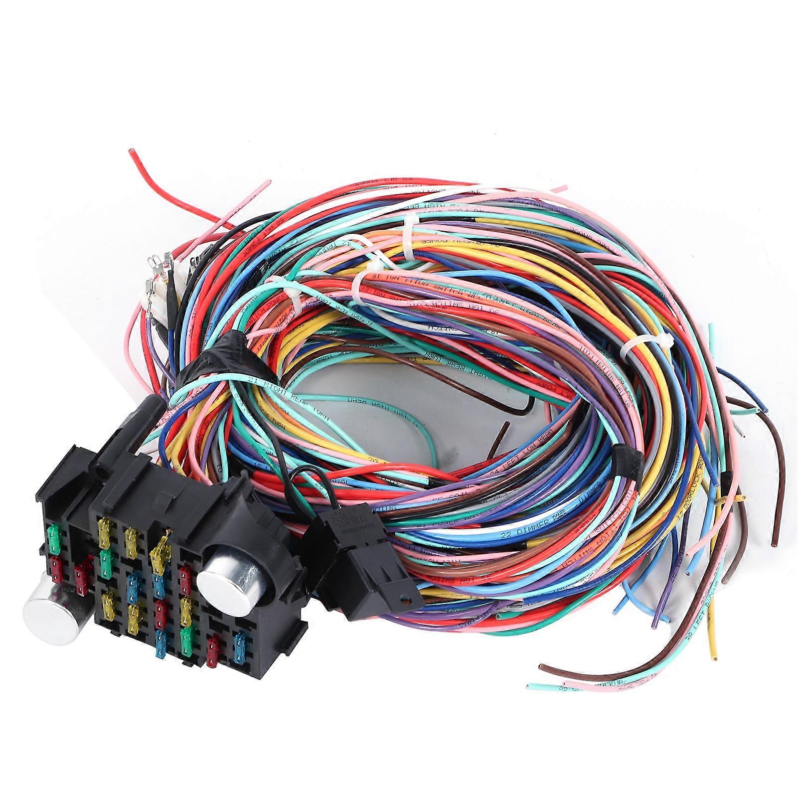 21 Circuit Wiring Harness Kit with 17 Fuses, Long Wires, Universal Accessories for Chevy