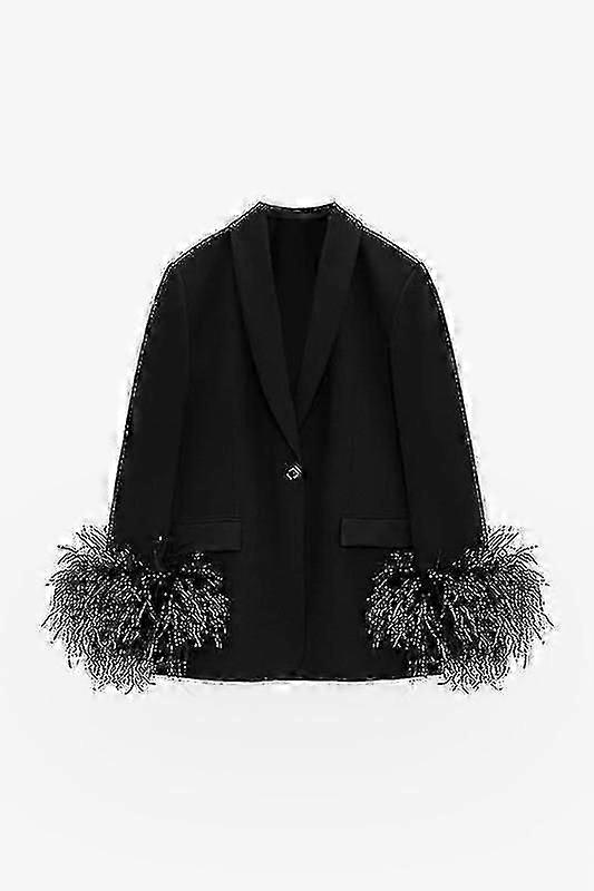 Femmes à manches longues ouvert sur le devant Blazer Veste de bureau de travail décontractée-XT-Good