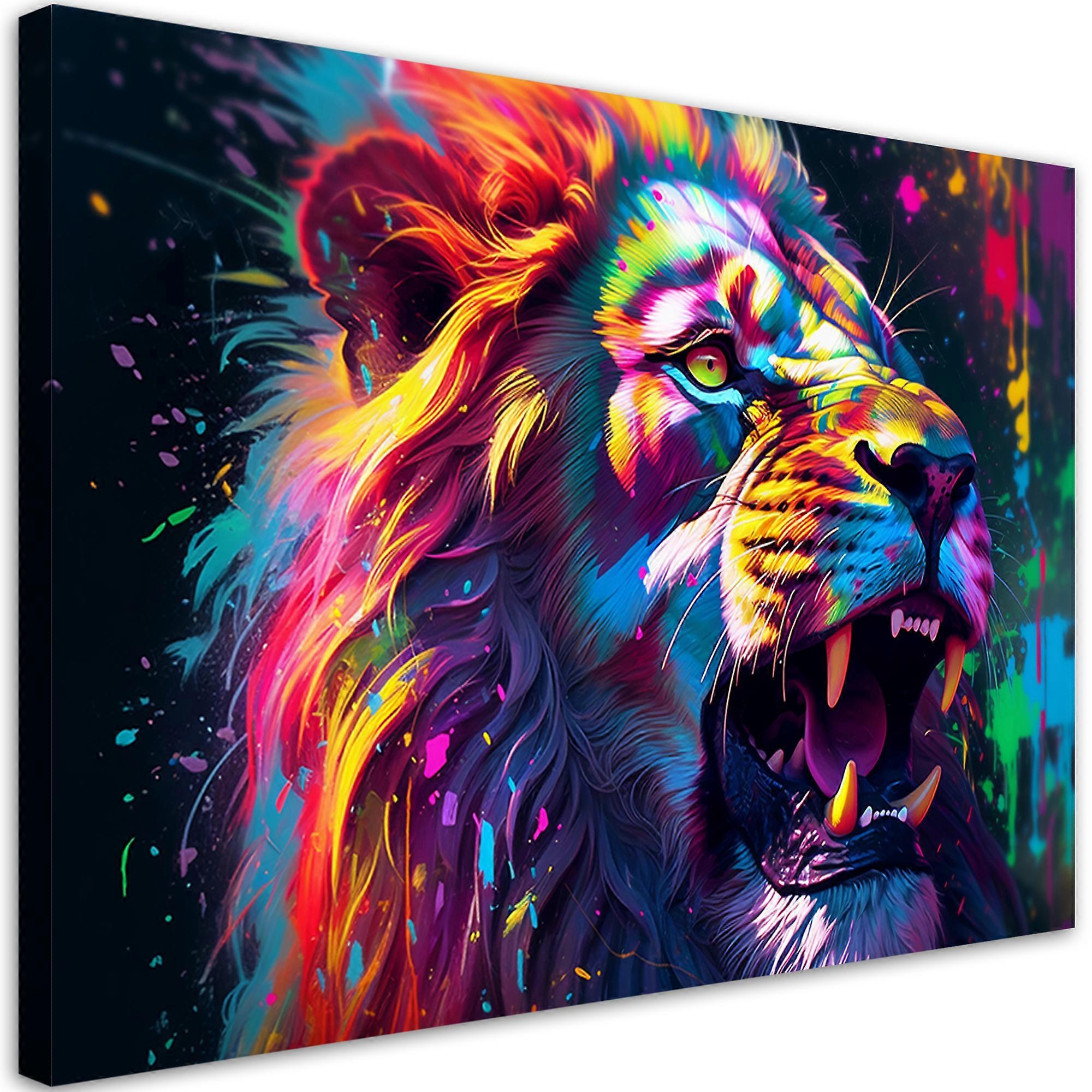 Leinwandbild, Löwe Neon Abstraktion - 60x40