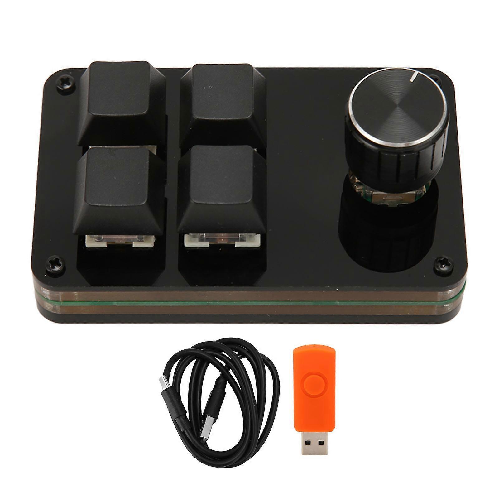 Mini 4 Key Keypad with Knob Customizable Macro Programme Hot Swappable Cable Separate Blue Switch Mechanical Keyboard