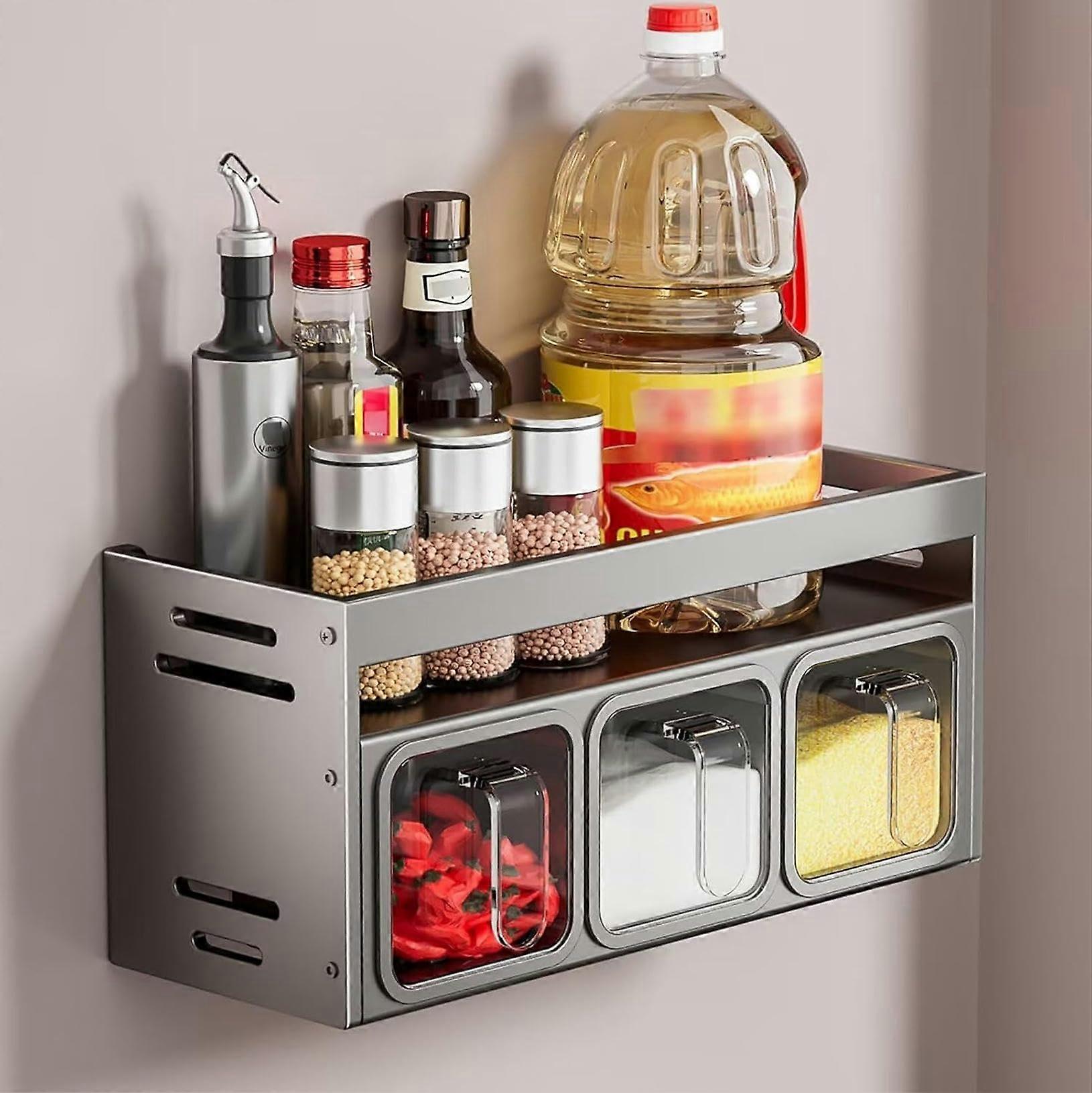 Spice Rack With 3 Box Organizer  Wall Mounted/Countertop Strong Shelf Storage for Inside Cupboard  Seasoning Organizer for Kitchen Herbs Jars