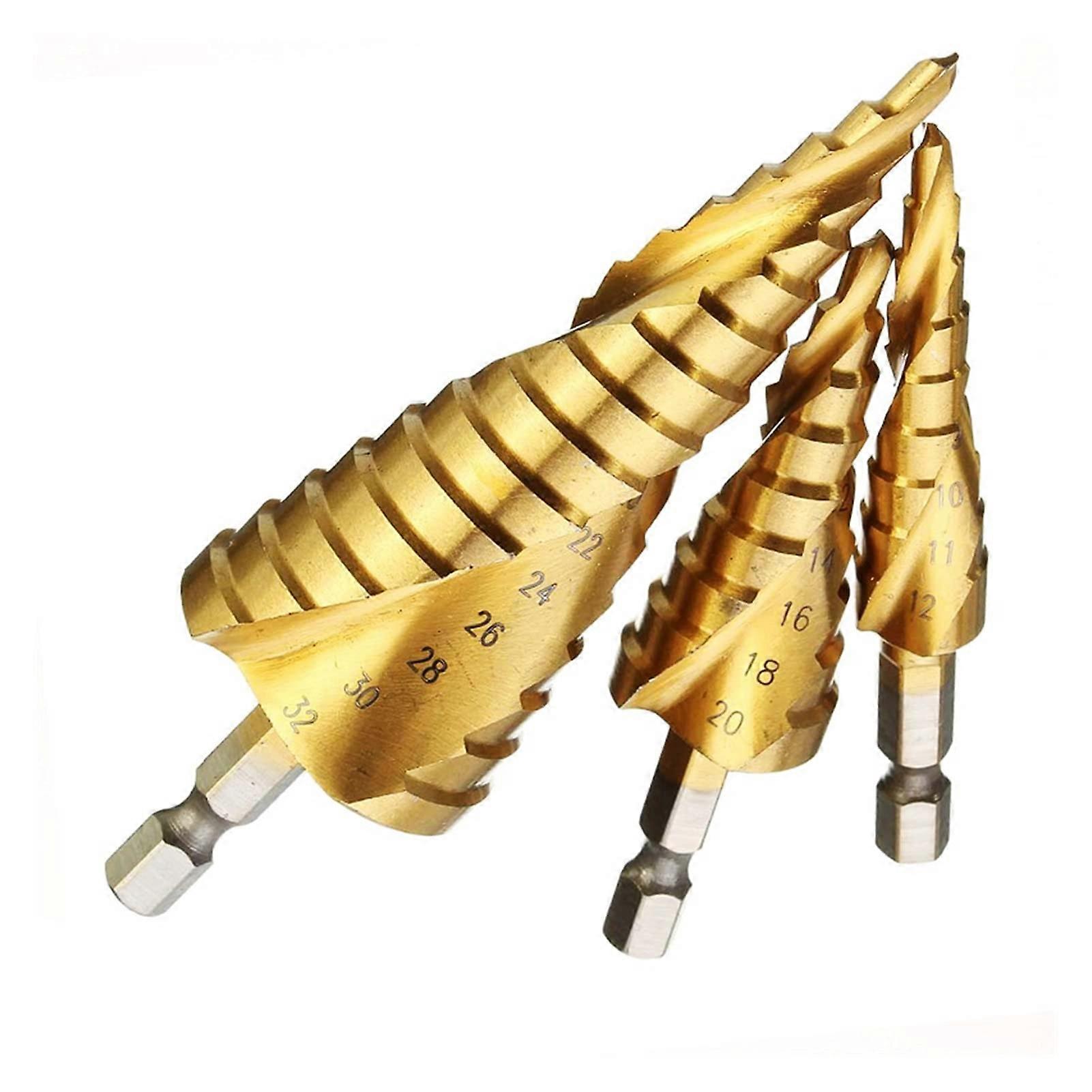 1Set 3Pcs 412/20/32mm HSS Spiral Grooved Center Drill Bit Solid Carbide Mini Drill Accessories Titanium Step Cone Drill Bit Drill Bits