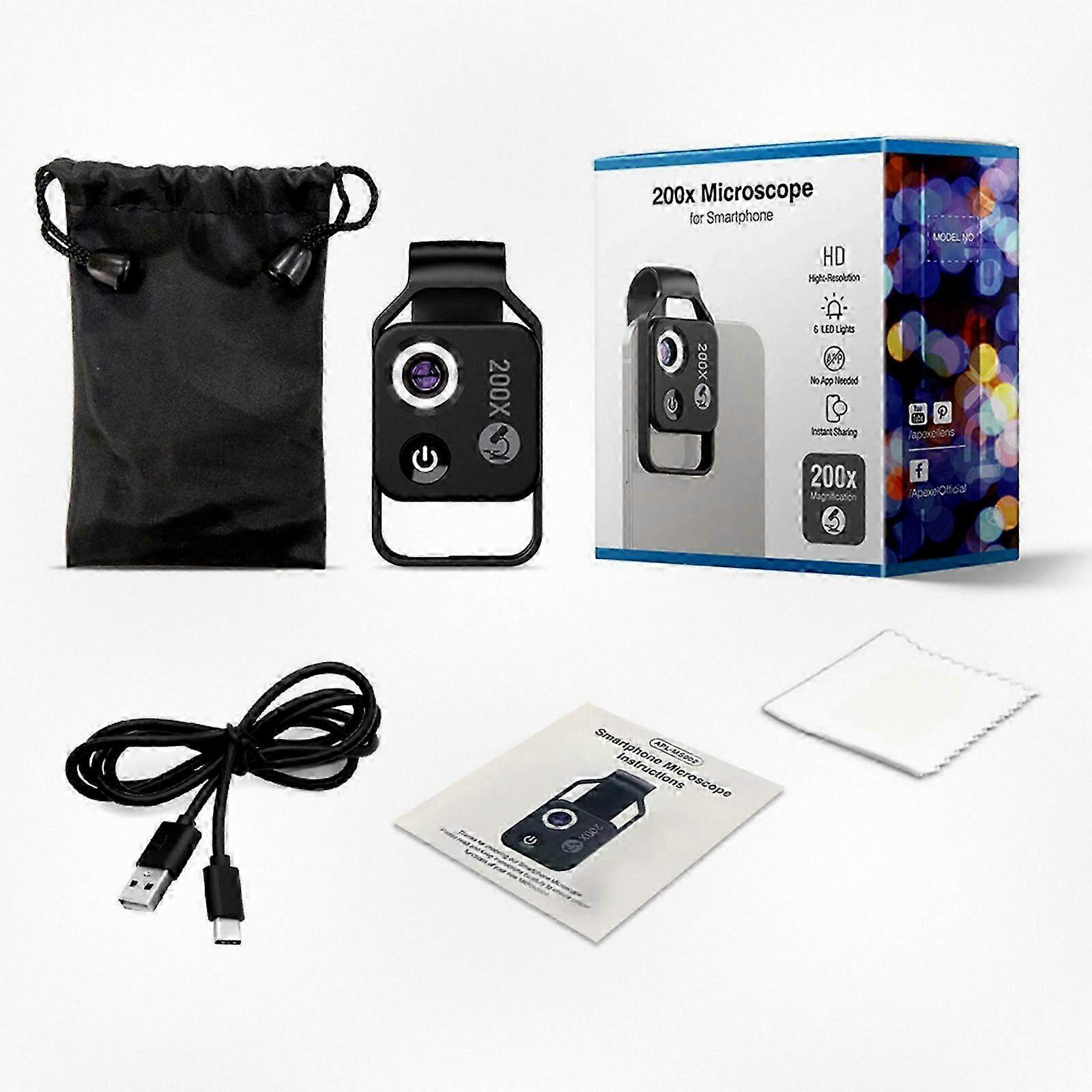 200x Magnification Zoom Phone Microscope with CPL Lens, LED Light, and Universal Clip for Mobile Devices, Hot New Item