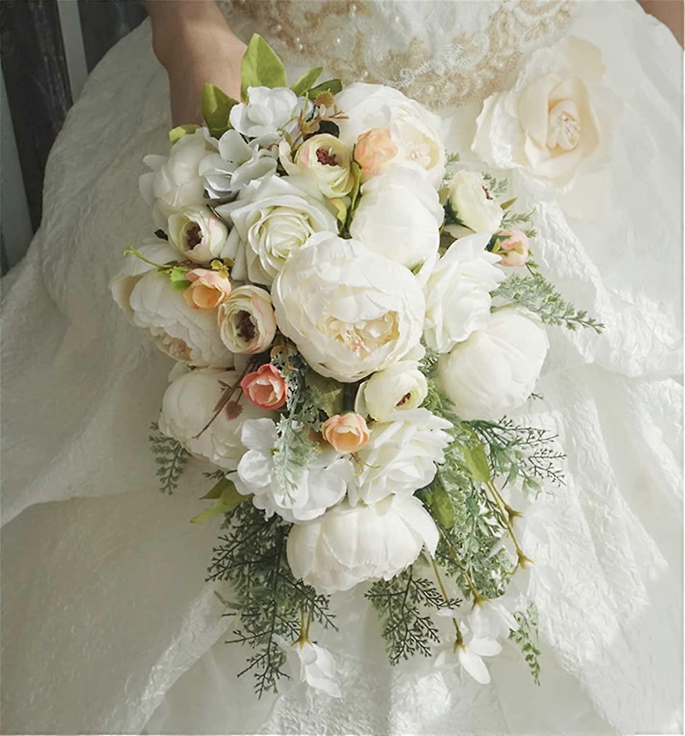 Artificial bouquet, bridal bouquet, cascading bridesmaid bouquet, white rose and peony Ref: 7526