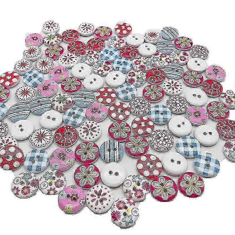 Set of 200 Crafting and Sewing Buttons, Assorted Colorful Wooden Buttons, 15 mm Diameter