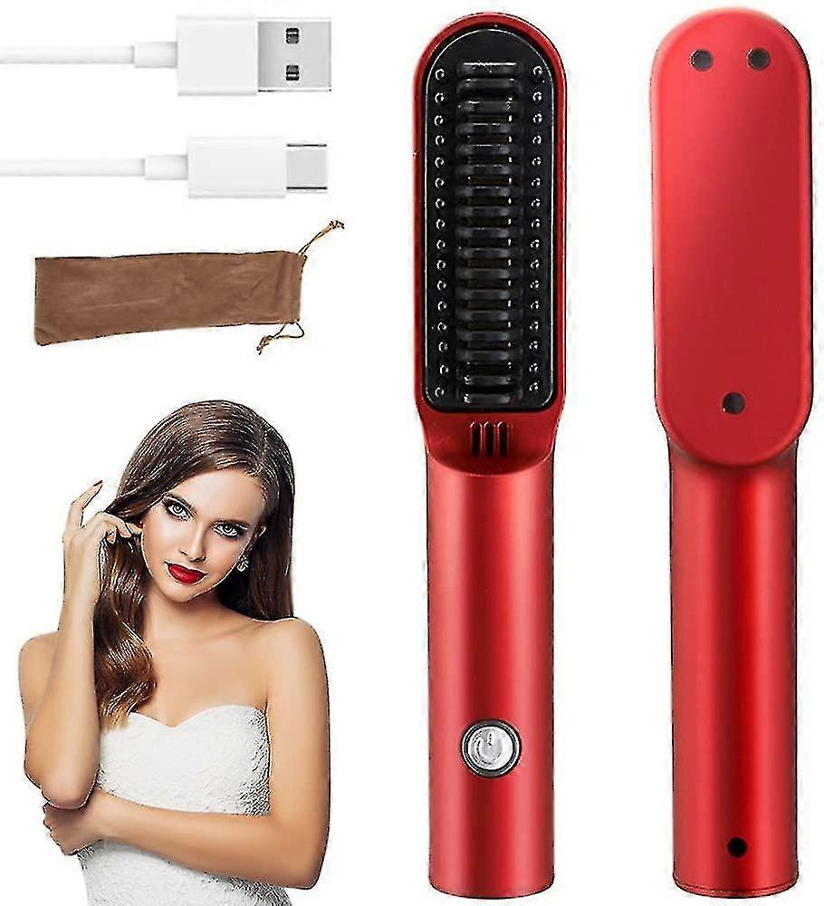 Cordless USB Rechargeable Beard Straightener, Mini Anti-Scald Styling Brush