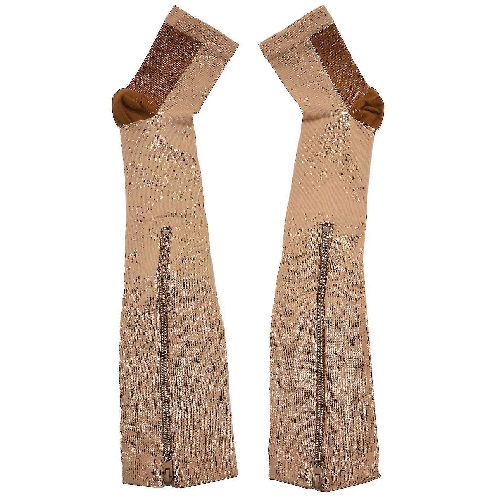 Compression Socks with Nylon Zipper for Leg & Knee Support, Open Toe Preventing Varicose Veins