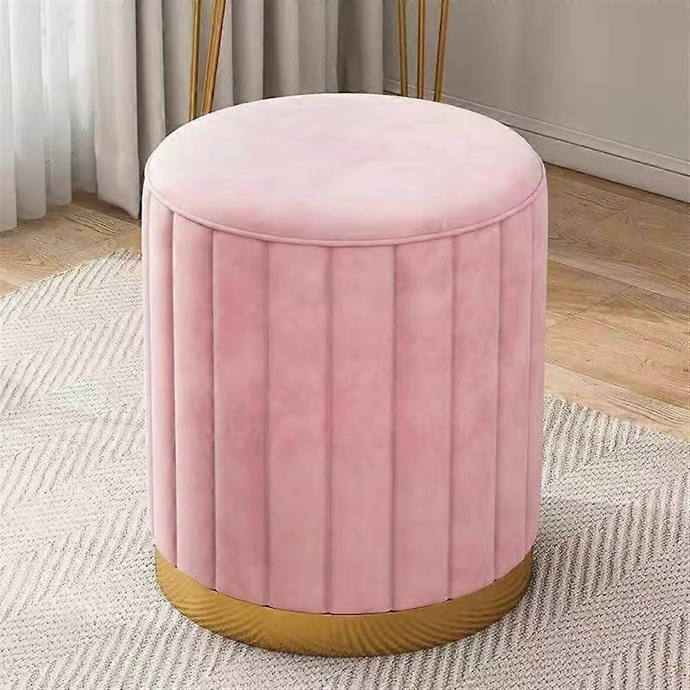 Luxurious Round Velvet Makeup Stool with GoldPlated Base (Pink)