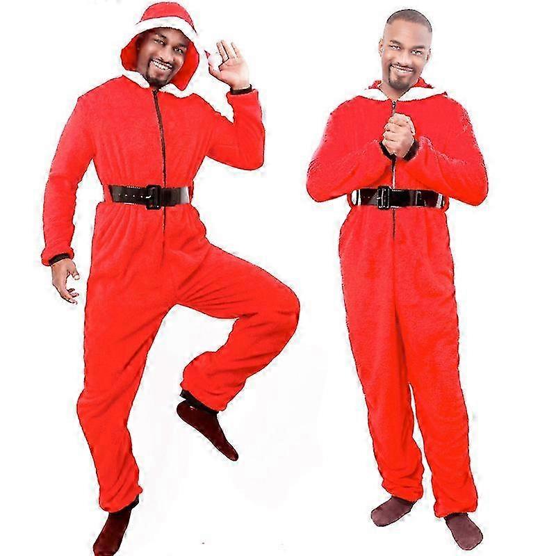 サンタクロースとヘラジカのデザインをあしらったクリスマスコスチュームの大人のためのユニセックス全身パジャマ