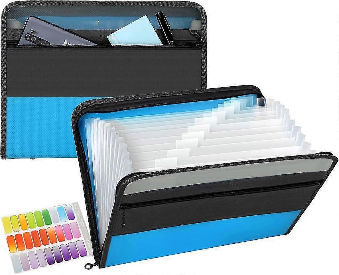 Black A4 Plastic Expanding File Folder with 13 Pockets and Zipper Closure, Suitable for Various Brands