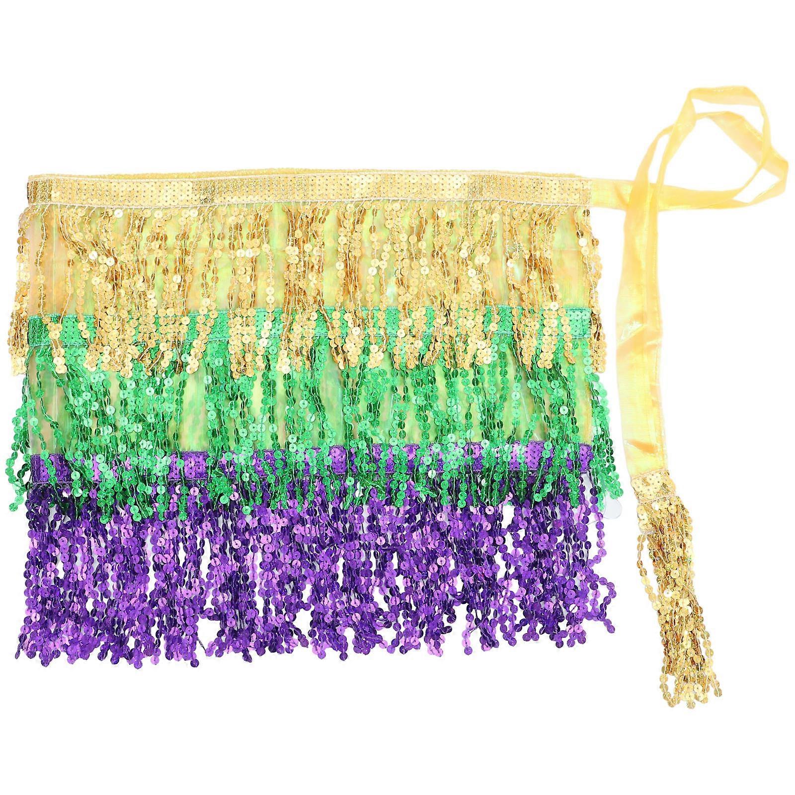 Hip Scarf Belt Sequin Belly Dancing Hip Scarf Dance Skirts Scarf Multi 87.00X35.0bih0X0.30CM Body Shape Accentuation 1Set