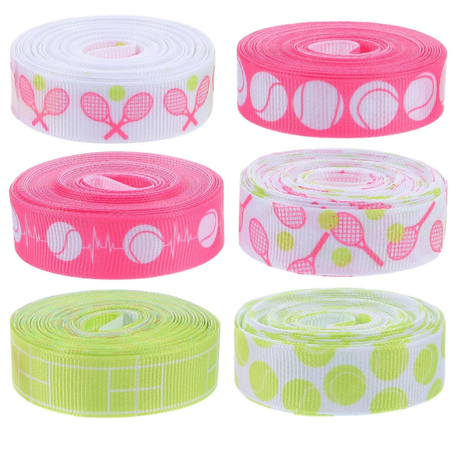 6pcs Tennis Ribbon Set, Wide for DIY Crafting, Sewing, Sports Party Decorations, Grosgrain Ribbon for Creative Projects, Softball & Baseball Themes