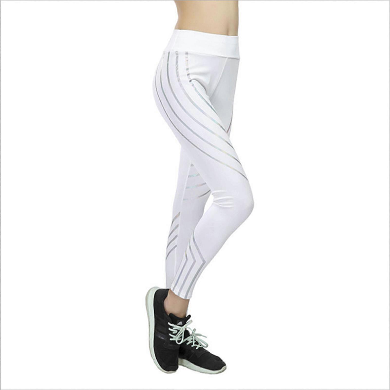 White Ribbed Legging High Waist Stretch Fitness Running Pant for Running Workout