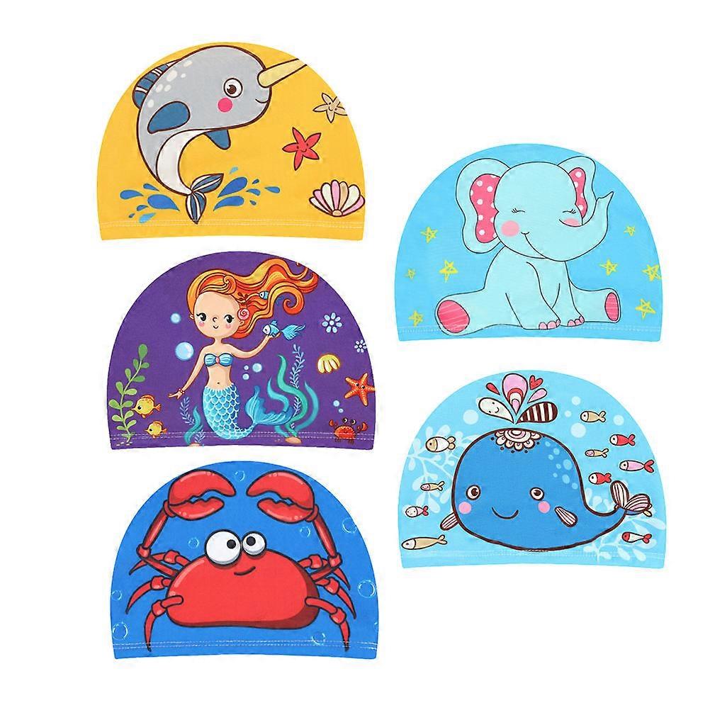 5pcs Cartoon Animal Swimming Caps Lightweight Flexible Ear Protection for Boys Durable Swim Hats