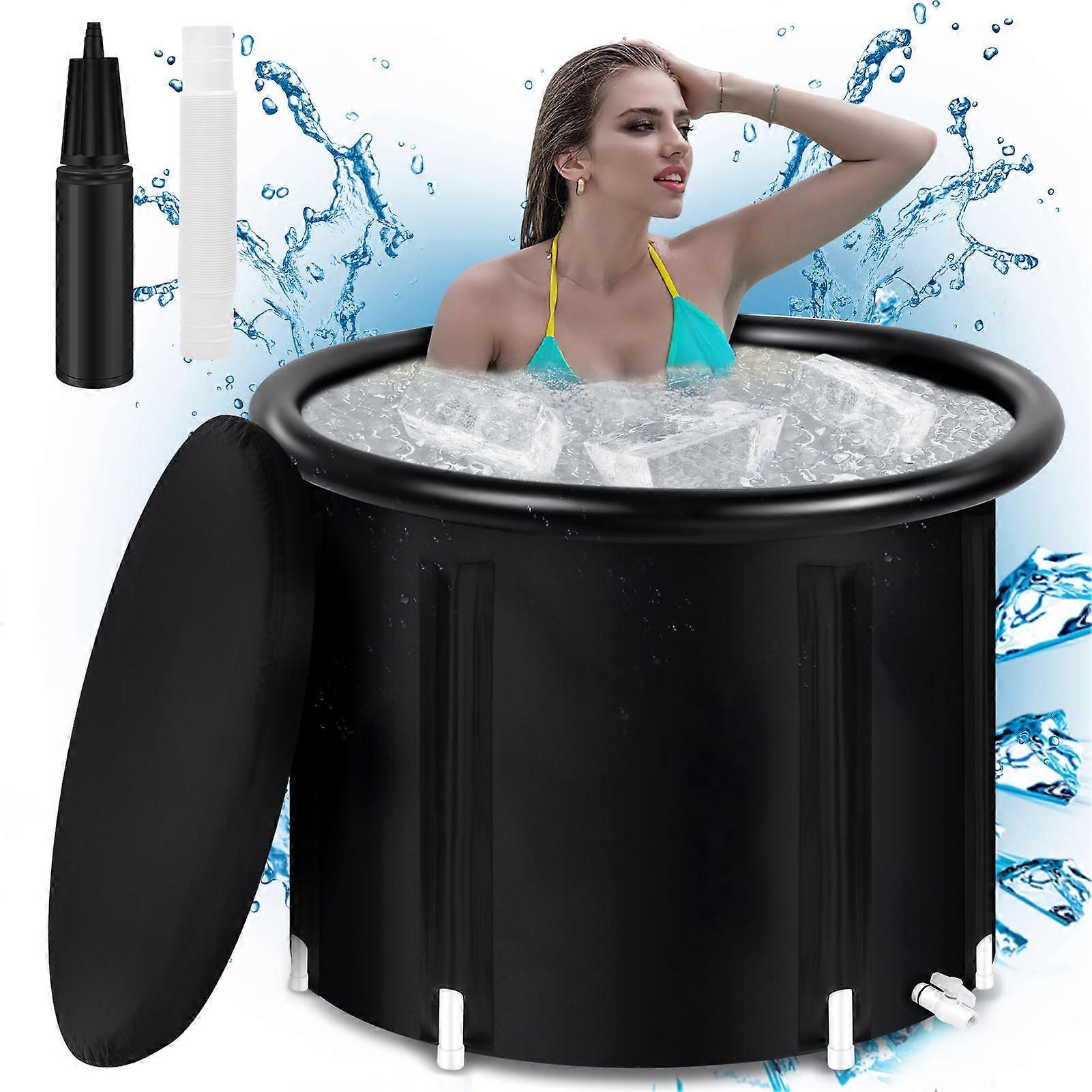 Ice Tub with Lid, Black, Portable, Foldable, Tear-Proof, Multi-Layer, for Garden, Gym, Camping