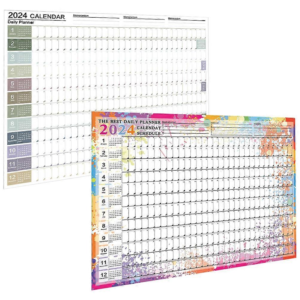 2pcs Wall Hanging Yearly Schedule Planner Calendar with Memo Space for Students, Teachers, Office Management and Planning