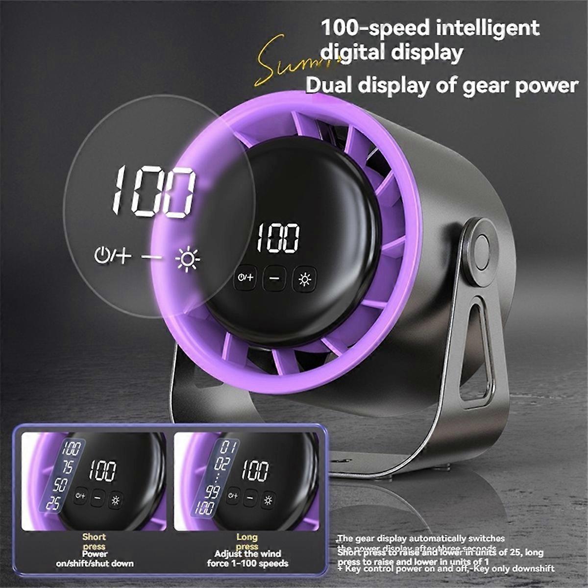 100 Speed High-Speed Circulating Fan for Household Use, 6-Inch Charging Digital Display Desktop Turbo Desktop Electric A