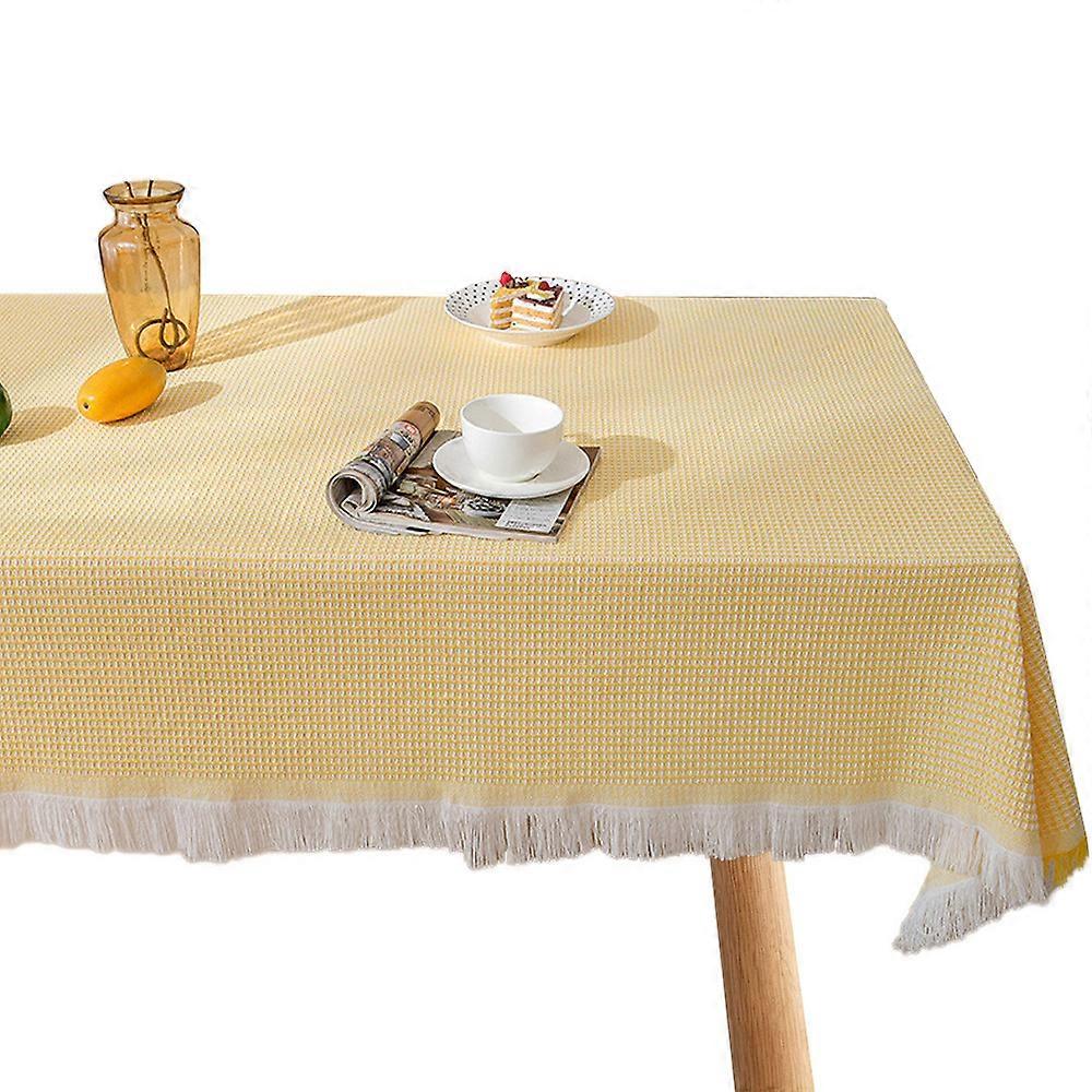 Rectangular Coffee Table Tassel Lace Tablecloth, Cotton Linen Tablecloth,Camping Table Cloth-Yellow