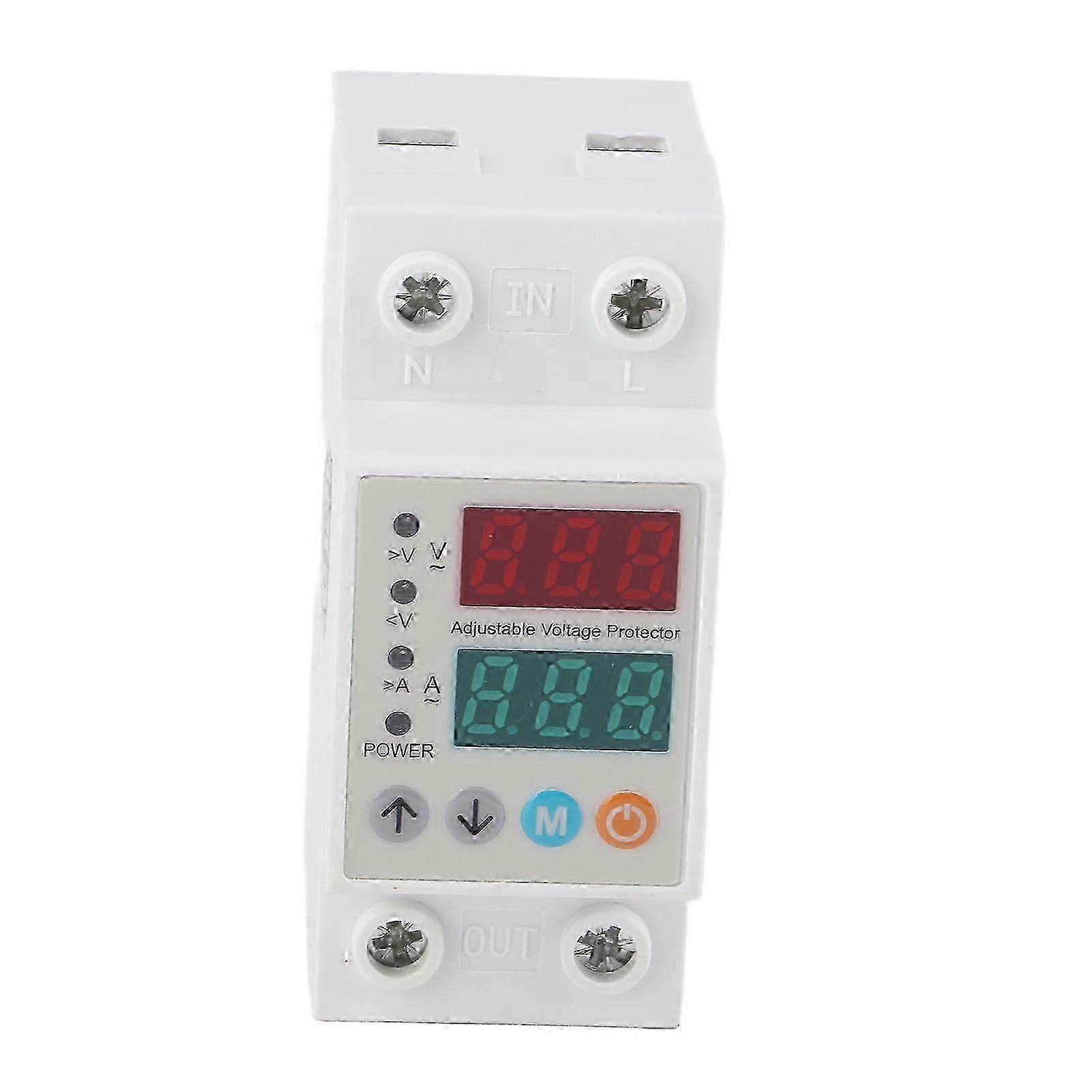 電圧保護装置デジタル表示装置の自動回復調節可能な保護装置DINの柵の台紙80A 2P 220Vの下で