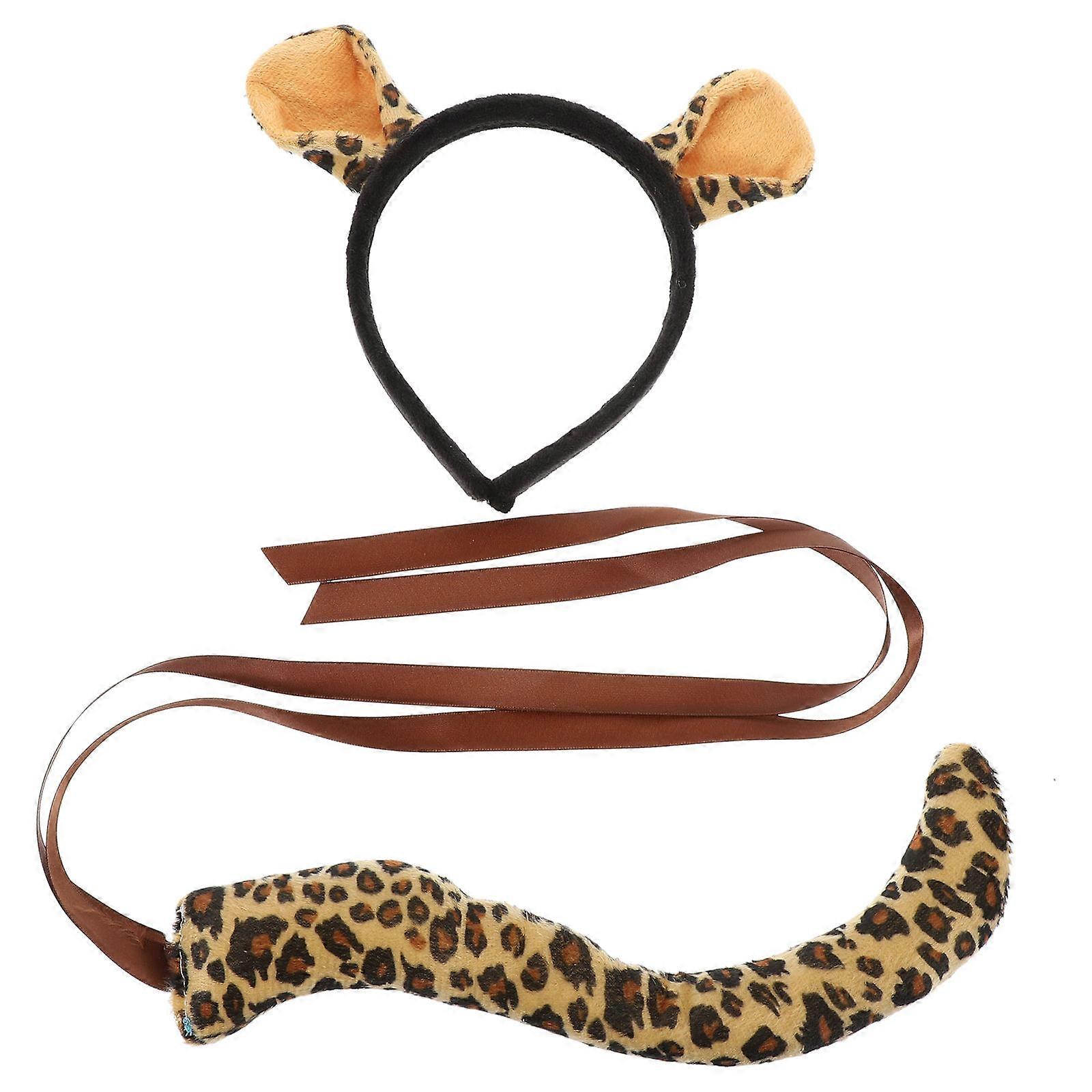 Animal Ears And Tail Costume Leopard Accessory For Parties Leopard Ear Hairband And Tail 1Set