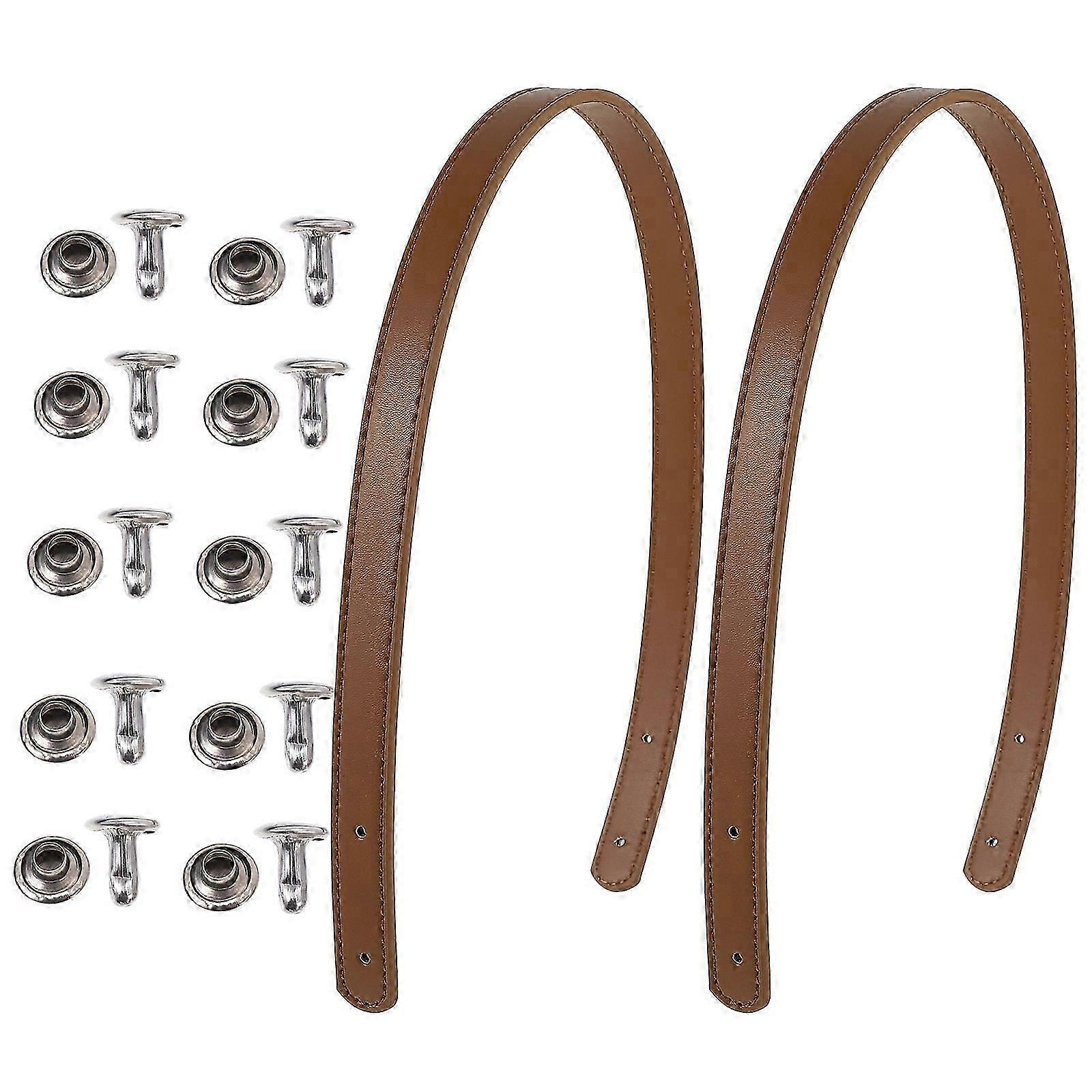 2 Set Leather Handbag Handles Tote Bag Replacement Straps Bag Belts with Rivets