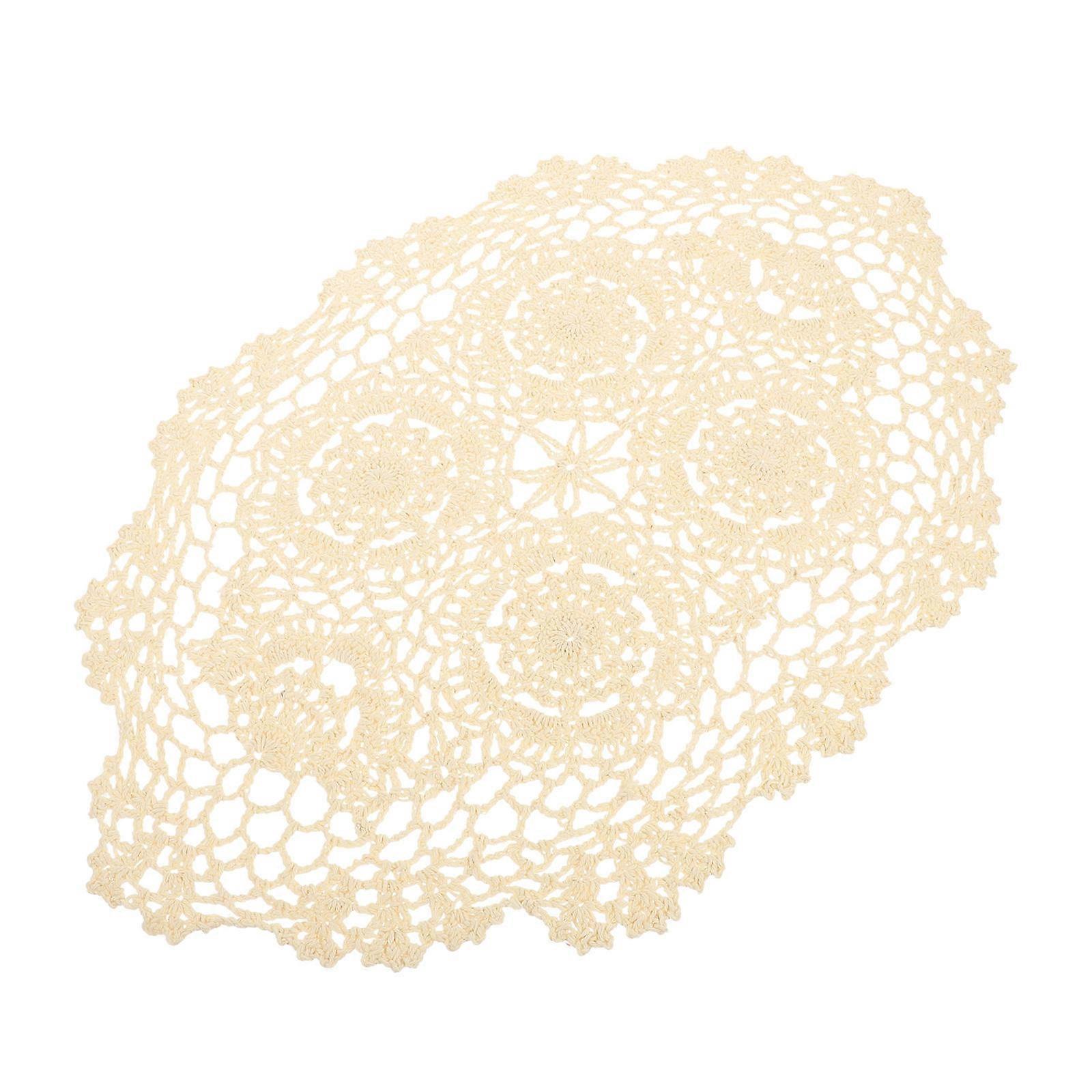 Handmade Crochet Placemat Cotton Lace Table Mat Dining Table Ornament Khaki Rectangular Countryside Style 1Set