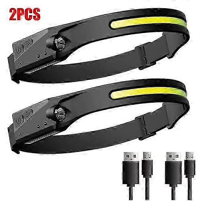 2pcs LED Sensor Headlamp USB Rechargeable Led Head Torch Built-in Battery Head Flashlight Outdoor Ca