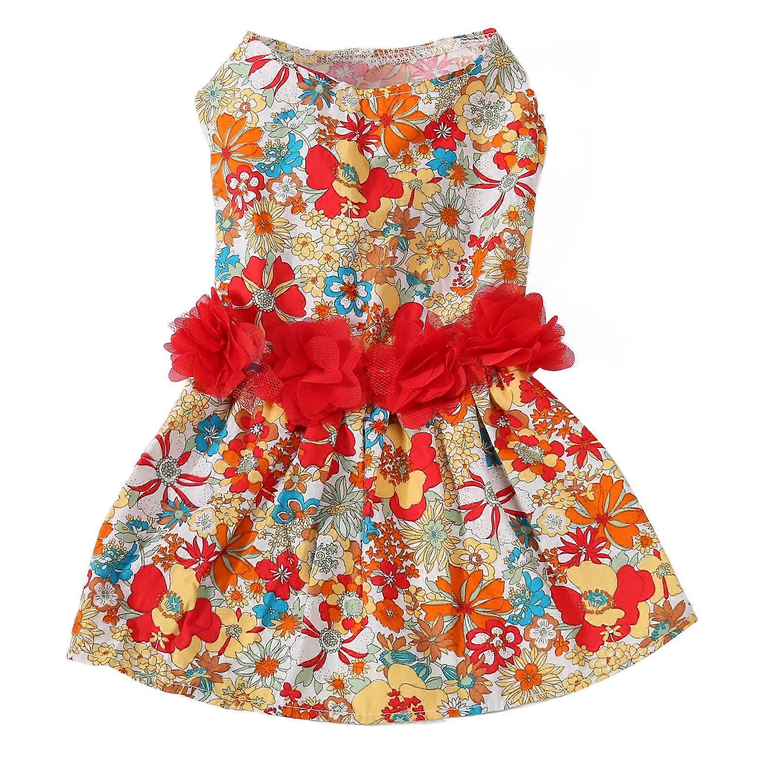 Floral Dog Dress Colorful Flower Pattern Soft Girls Puppy Clothes for Small Dogs Cats Wedding Valentines Daily Wearing M