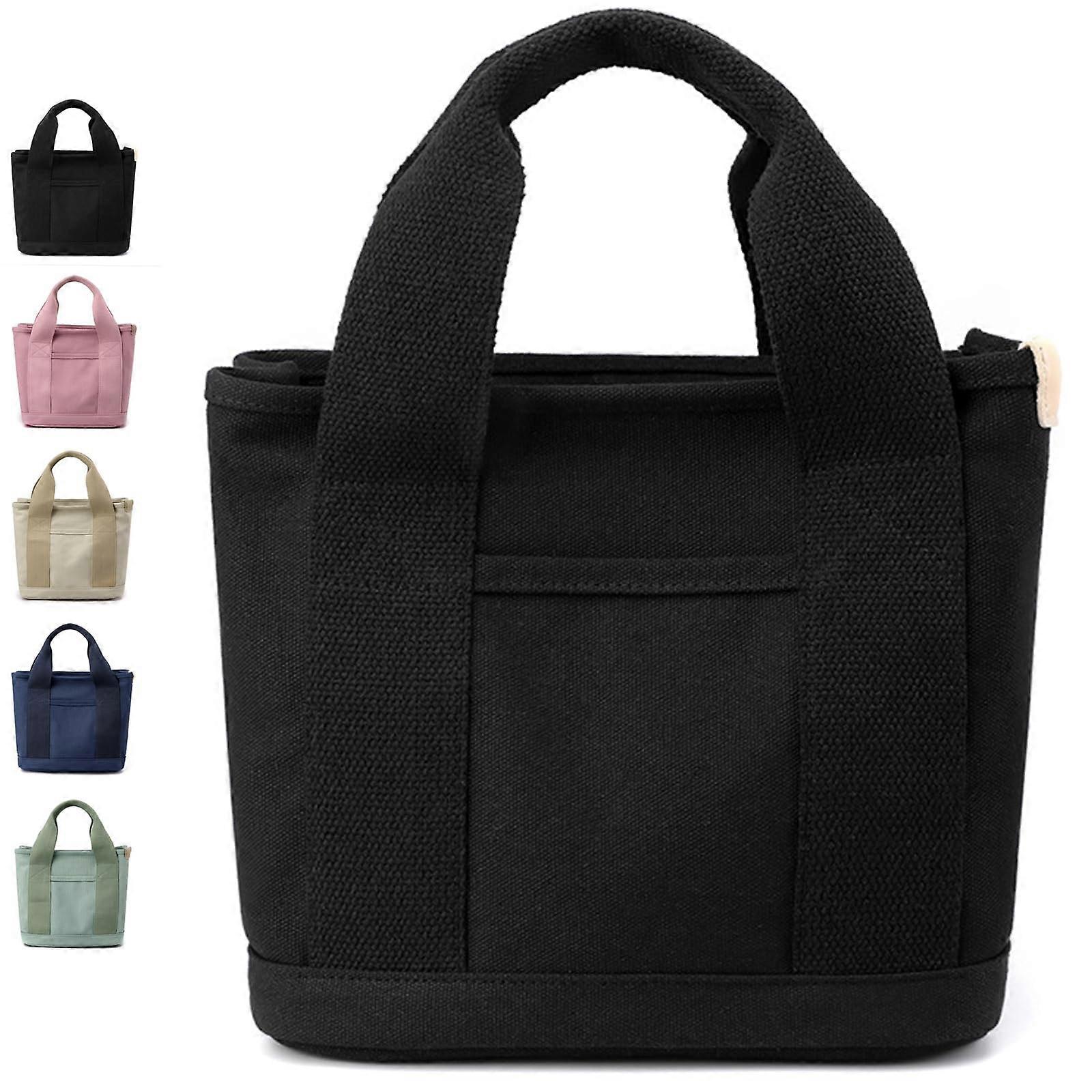 Large Capacity Multipocket Handmade, MultiPocket Canvas Tote Bag with Zipper for Travel, Work Black Strapless