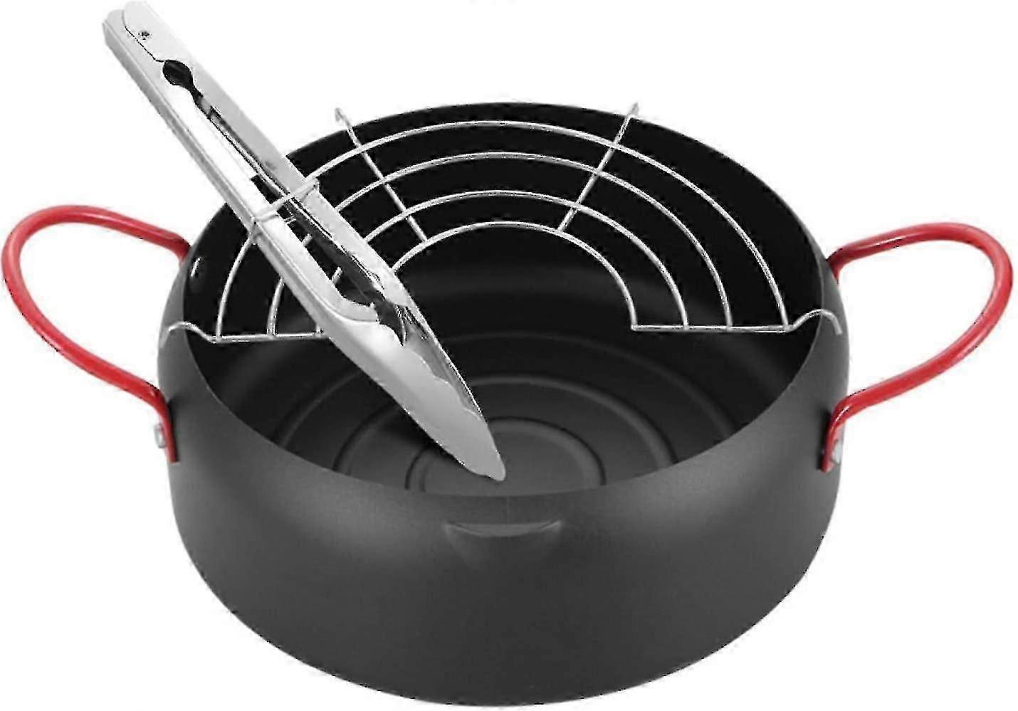 Deep Fryer Pot With Stainless Steel Clip, 22cm Deep Frying Iron Pot With Oil Drip