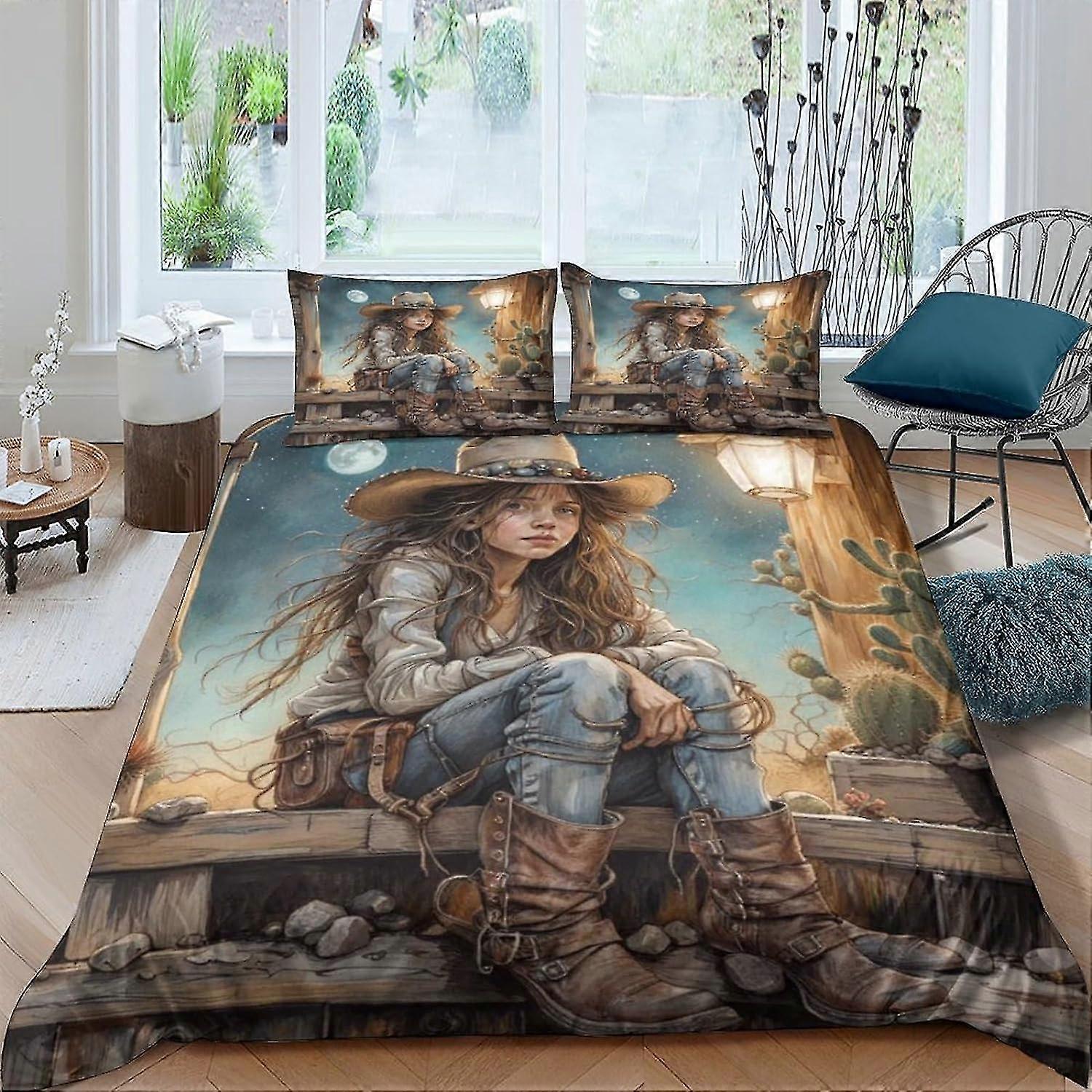 Conjunto de Cama de Capa de Edredom Cowgirl para Crianças Meninos Capa de Colcha de Microfibra Macia Conjunto de 3 Peças com Fecho de Zíper