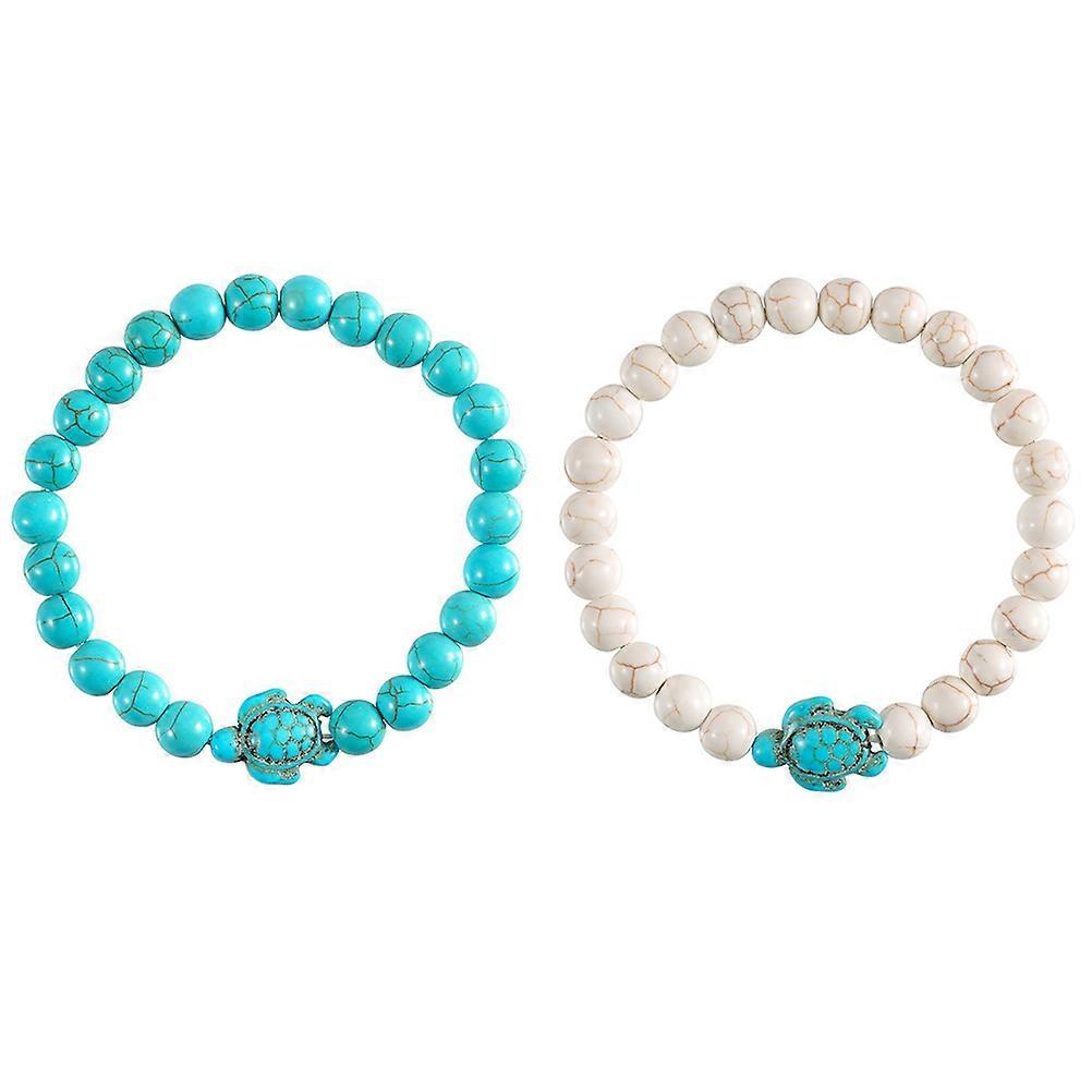 Here's a refined and engaging product description for your **Turquoise Stretch Bead Bracelet with Turtle Beads**:

 

**2pcs Turquoise Stretch Bead