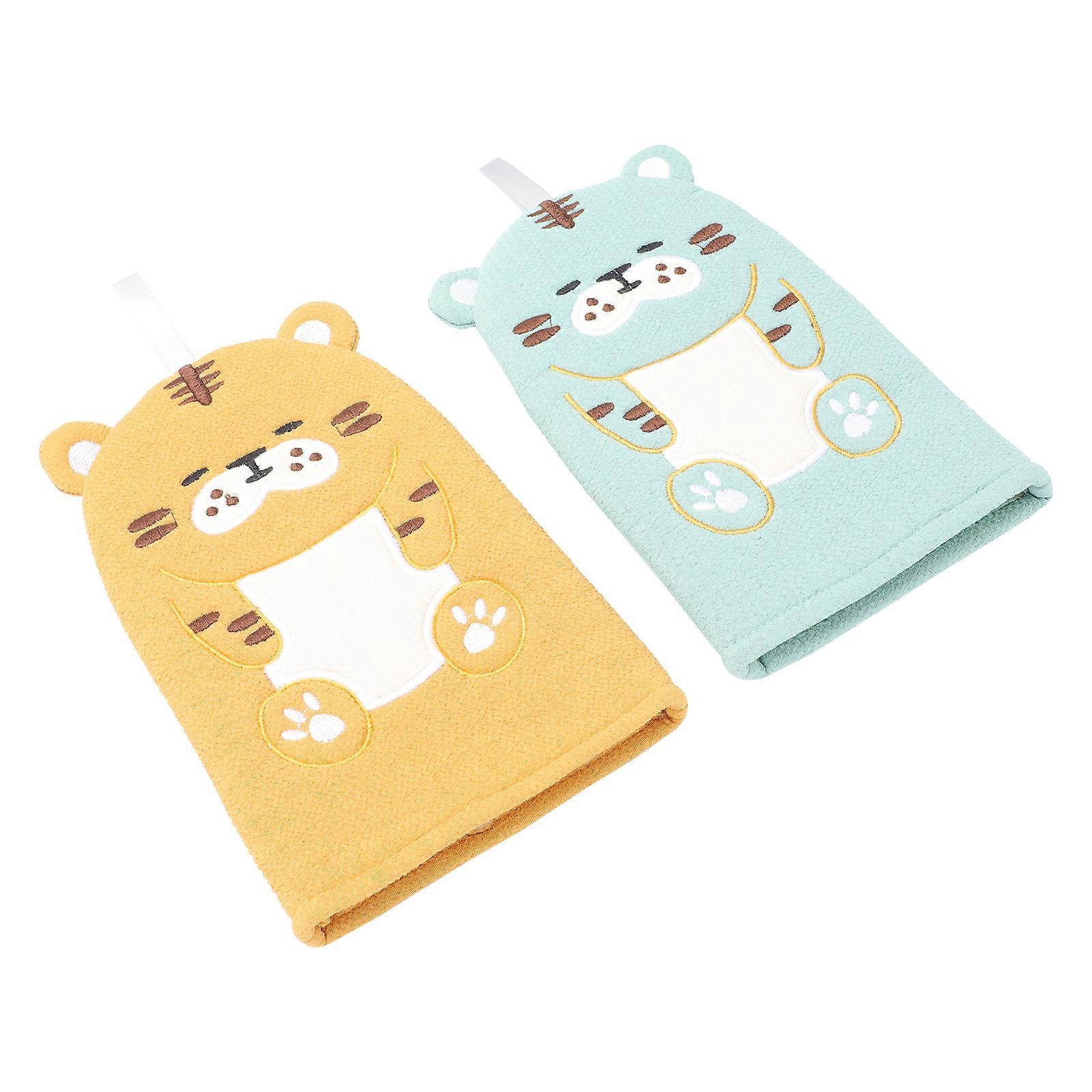 2pcs Cartoon Bath Scrub Mitts Adorable Animal Design Soft Exfoliating Towels for Comfortable Bathing
