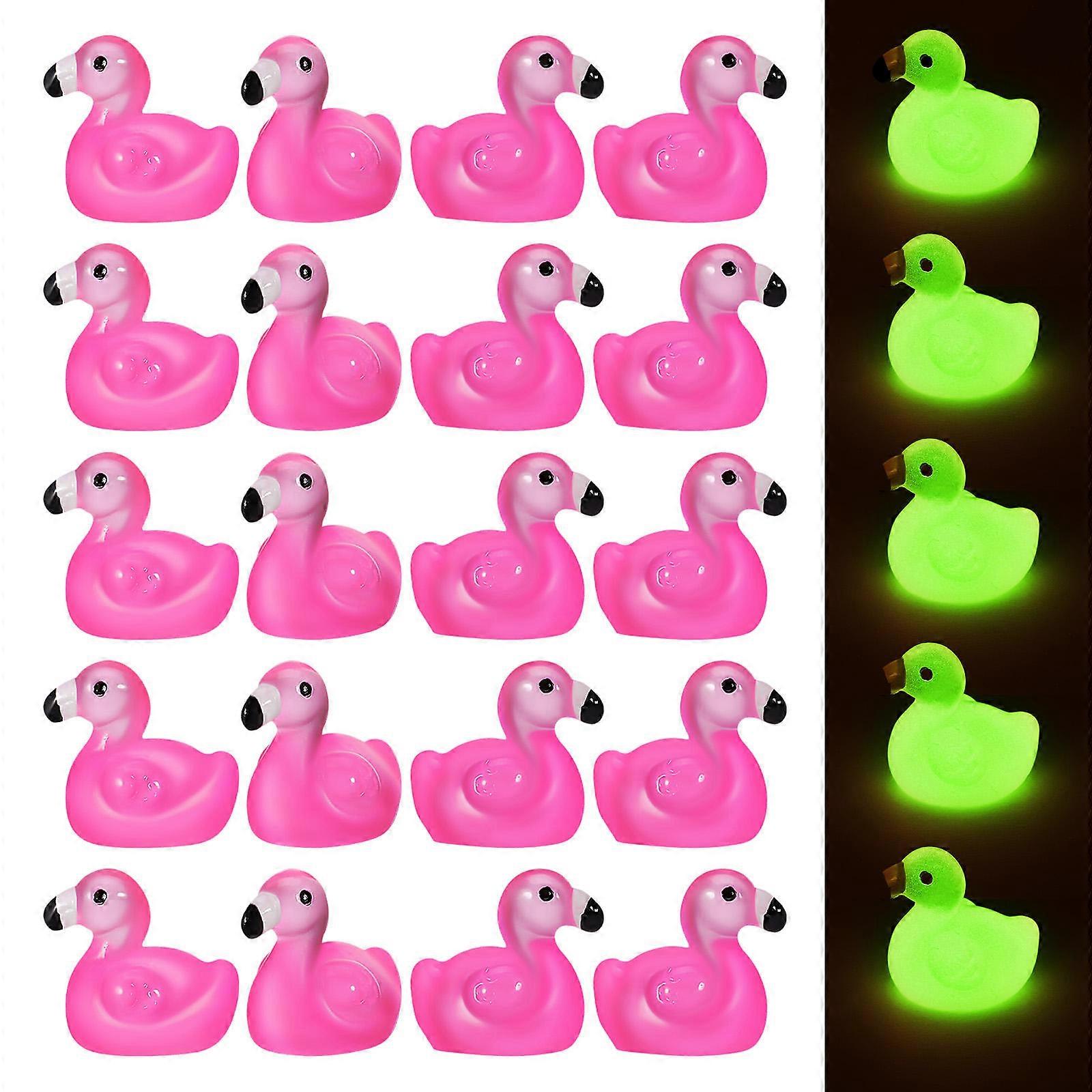 Glow in the Dark Mini Flamingo Figurines Resin Tiny Animal Decor for Craft DIY Tropical Miniature Ornaments for Dollhouse Garden Party Cake Toppers