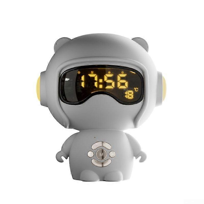 Lovely LED Alarm Clock with 3 Night Lights and Calming Audio Functions for Kids Cartoon Style White Weiß