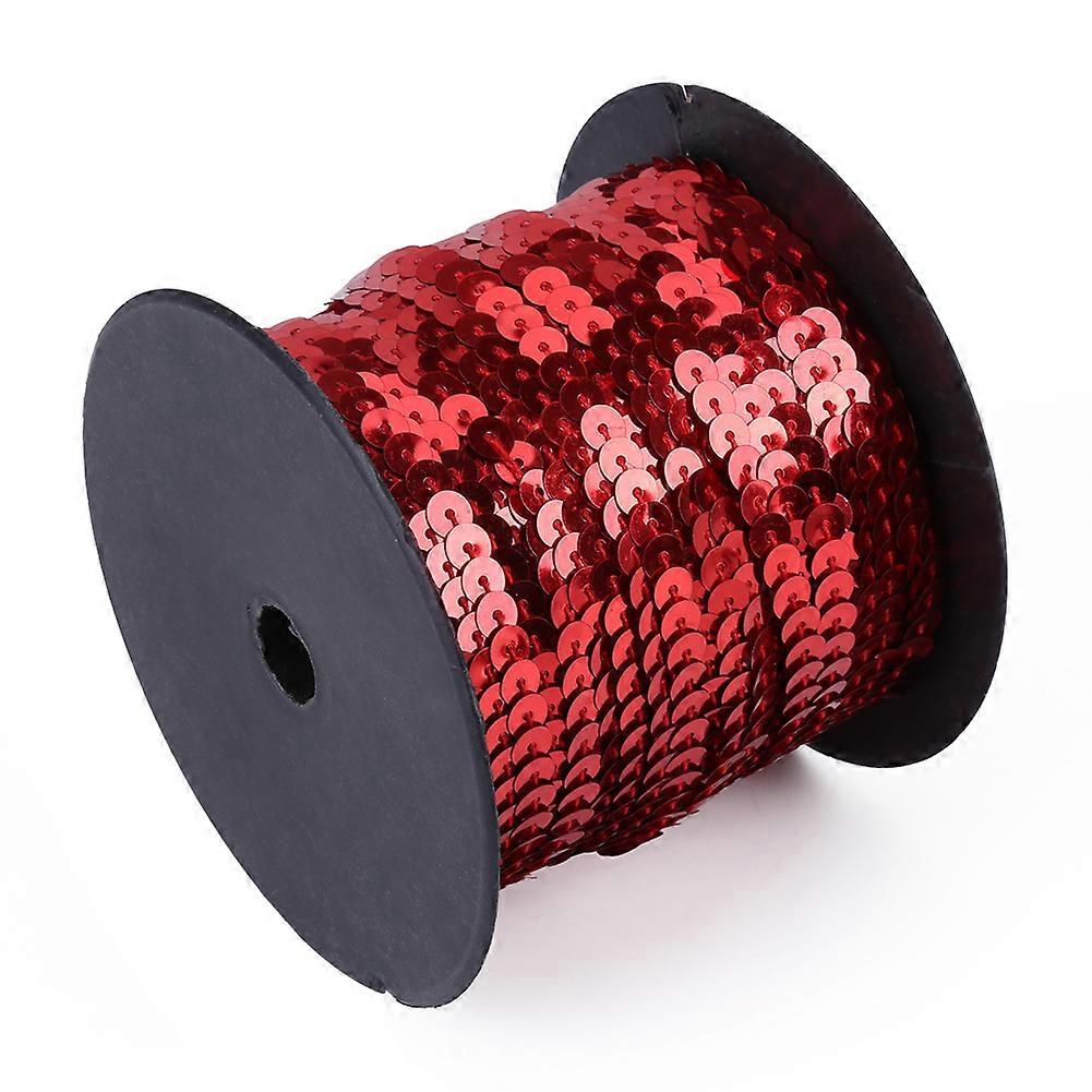 DIY 100 Yards 6mm Shiny Trim Sewing Strings Flat Round Sequins Line Accessory (Red)