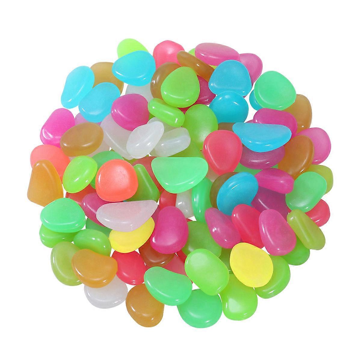 Decorative Luminous Cobblestones for Fish Tank and Garden Yard Oval Shape Photoluminescent Pigment 100Pack