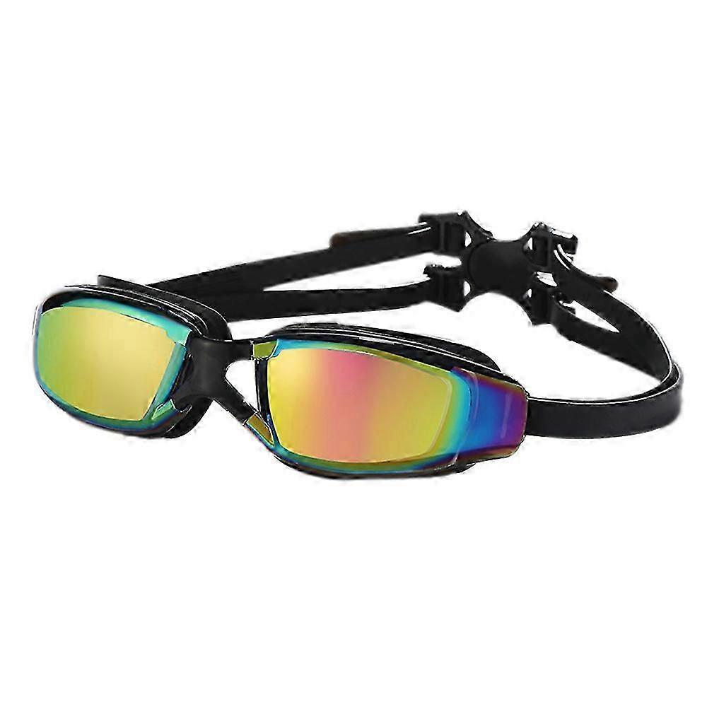 Büyük çerçeveli yüzme gözlükleri, su geçirmez ve buğu önleyici, erkekler için HD elektrolizle yetişkin silikon yüzme gözlükleri