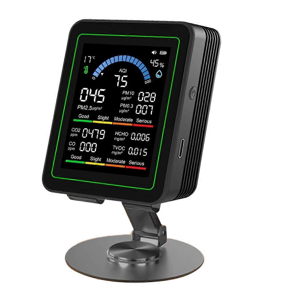 10 in 1 Air Quality Monitor Detector CO 2 TVOC PM2.5 Detector Black