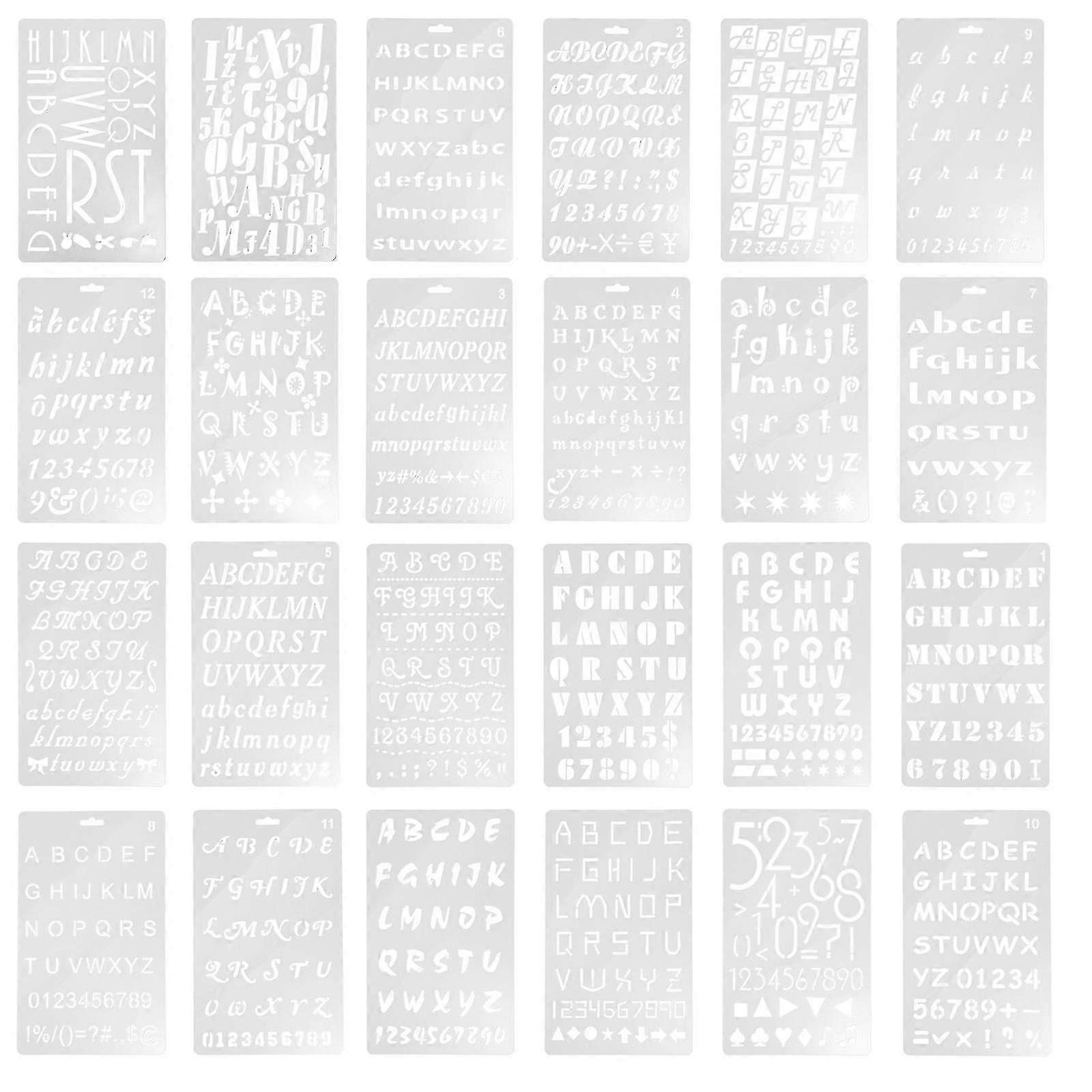 24Pcs Reusable Alphabet & Number Stencils for Painting - 18x10.5cm White Craft Templates for DIY Projects