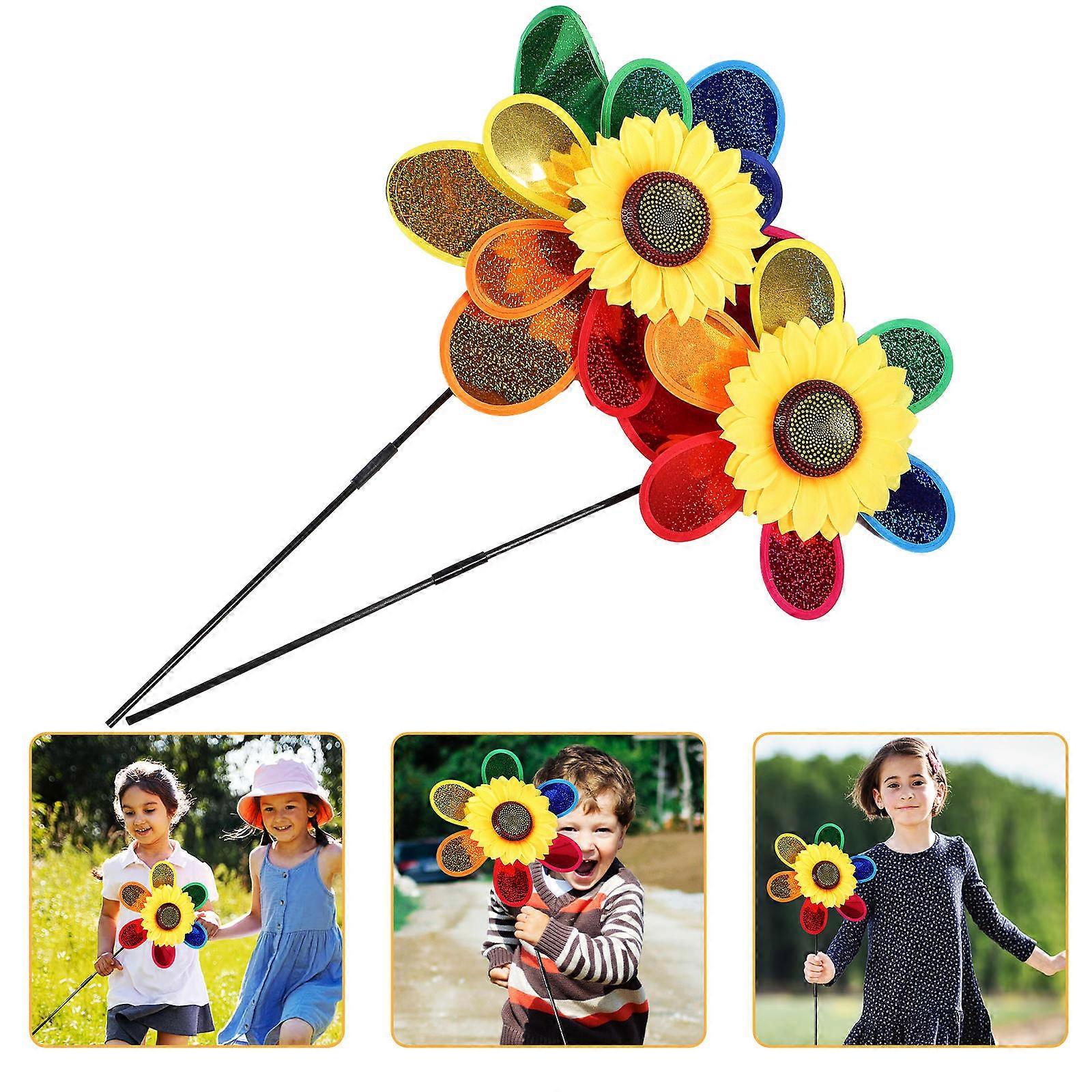 Plastic Windmill with Colorful Cartoon Flowers for Garden Decoration 2pcs