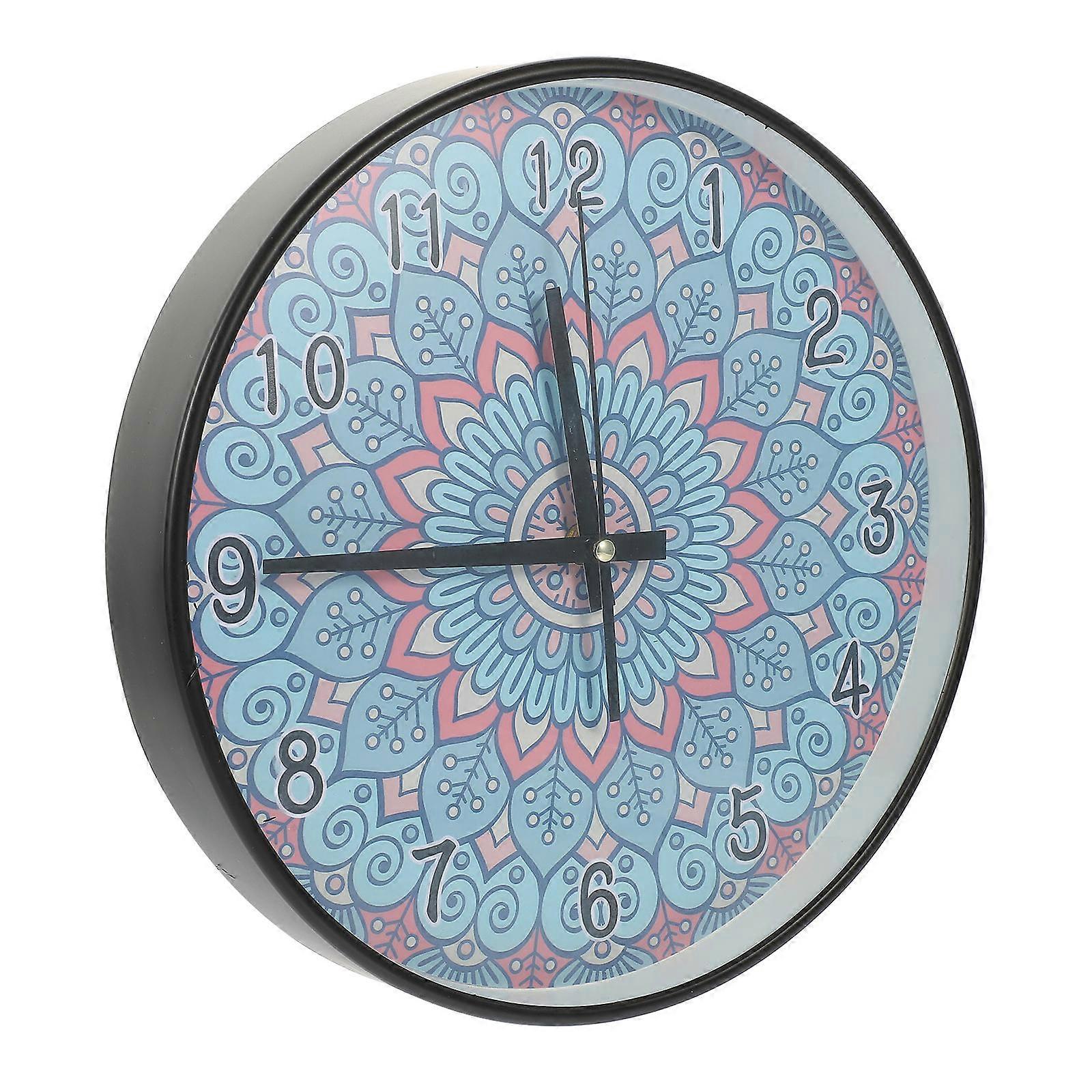 Wall Clock Decorative Creative Simple Mandala Pattern Hanging Mute Clock Home Decor 30x30x4.5cm Blue 1Set